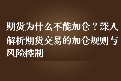 期货为什么不能加仓？深入解析期货交易的加仓规则与风险控制_https://cj002.lansai.wang_保险问答_第1张