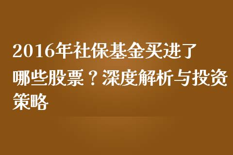 2016年社保基金买进了哪些股票？深度解析与投资策略_https://cj002.lansai.wang_财经问答_第1张