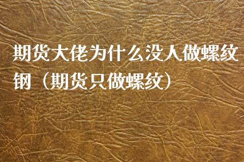 期货大佬为什么没人做螺纹钢（期货只做螺纹）_https://cj002.lansai.wang_会计问答_第1张