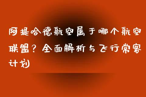 阿提哈德航空属于哪个航空联盟？全面解析与飞行常客计划_https://cj002.lansai.wang_保险问答_第1张