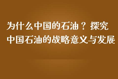 为什么中国的石油？ 探究中国石油的战略意义与发展_https://cj002.lansai.wang_保险问答_第1张