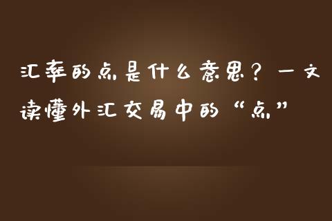 汇率的点是什么意思？一文读懂外汇交易中的“点”_https://cj002.lansai.wang_金融问答_第1张