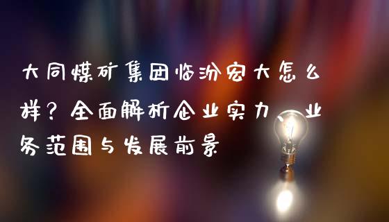 大同煤矿集团临汾宏大怎么样？全面解析企业实力、业务范围与发展前景_https://cj002.lansai.wang_会计问答_第1张