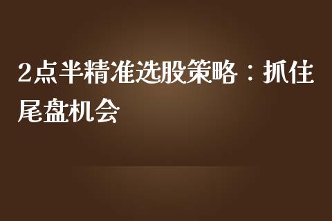 2点半精准选股策略：抓住尾盘机会_https://cj002.lansai.wang_财经问答_第1张