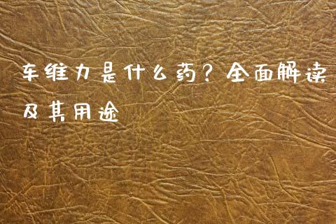 车维力是什么药？全面解读及其用途_https://cj002.lansai.wang_金融问答_第1张