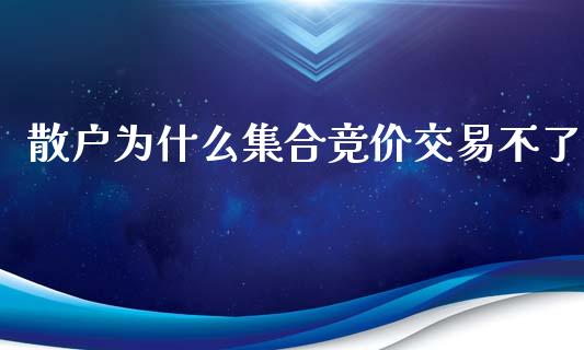 散户为什么集合竞价交易不了_https://cj002.lansai.wang_股市问答_第1张