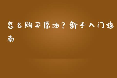 怎么购买原油？新手入门指南_https://cj002.lansai.wang_财经百问_第1张