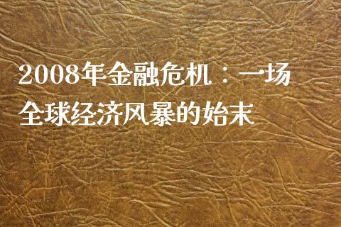 2008年金融危机：一场全球经济风暴的始末_https://cj002.lansai.wang_股市问答_第1张