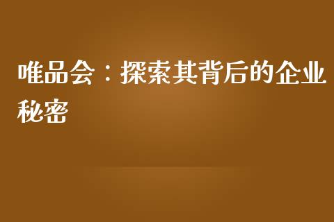 唯品会：探索其背后的企业秘密_https://cj002.lansai.wang_金融问答_第1张