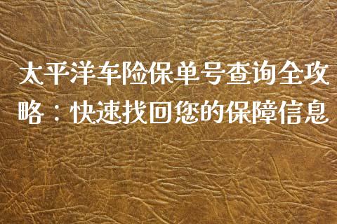 太平洋车险保单号查询全攻略：快速找回您的保障信息_https://cj002.lansai.wang_会计问答_第1张