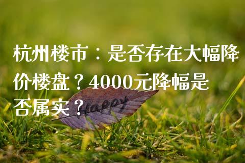 杭州楼市：是否存在大幅降价楼盘？4000元降幅是否属实？_https://cj002.lansai.wang_股市问答_第1张