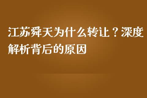 江苏舜天为什么转让？深度解析背后的原因_https://cj002.lansai.wang_财经百问_第1张