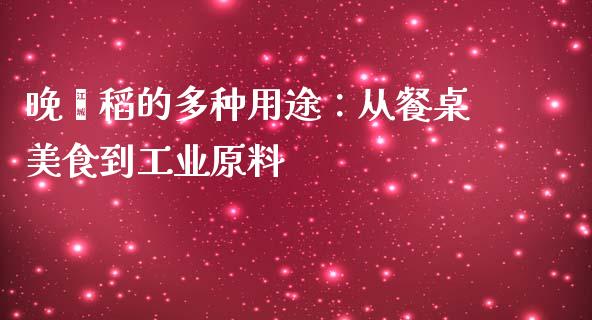 晚籼稻的多种用途：从餐桌美食到工业原料_https://cj002.lansai.wang_财经百问_第1张