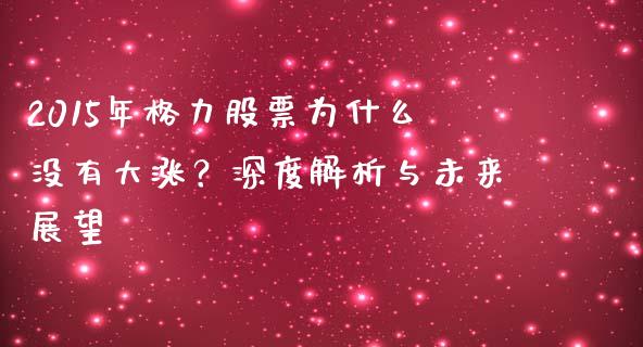 2015年格力股票为什么没有大涨？深度解析与未来展望_https://cj002.lansai.wang_期货问答_第1张