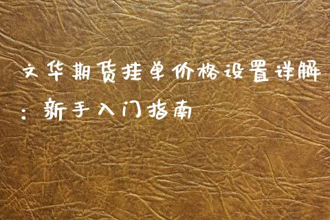 文华期货挂单价格设置详解：新手入门指南_https://cj002.lansai.wang_金融问答_第1张