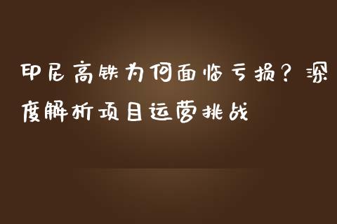 印尼高铁为何面临亏损？深度解析项目运营挑战_https://cj002.lansai.wang_股市问答_第1张