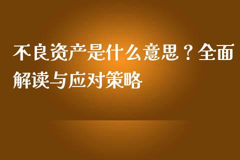 不良资产是什么意思？全面解读与应对策略_https://cj002.lansai.wang_保险问答_第1张
