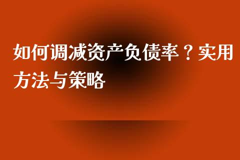 如何调减资产负债率？实用方法与策略_https://cj002.lansai.wang_保险问答_第1张