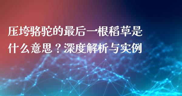 压垮骆驼的最后一根稻草是什么意思？深度解析与实例_https://cj002.lansai.wang_财经问答_第1张