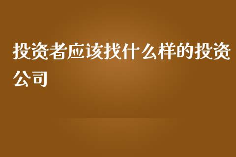 投资者应该找什么样的投资公司_https://cj002.lansai.wang_金融问答_第1张