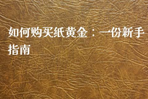如何购买纸黄金：一份新手指南_https://cj002.lansai.wang_会计问答_第1张
