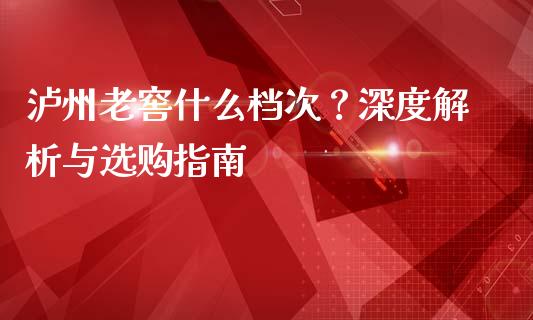 泸州老窖什么档次？深度解析与选购指南_https://cj002.lansai.wang_期货问答_第1张
