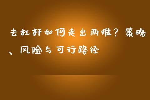 去杠杆如何走出两难？策略、风险与可行路径_https://cj002.lansai.wang_会计问答_第1张