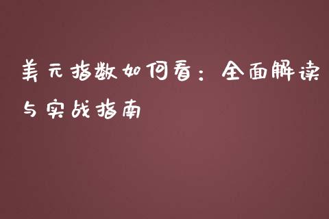 美元指数如何看：全面解读与实战指南_https://cj002.lansai.wang_股市问答_第1张