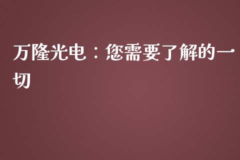 万隆光电：您需要了解的一切_https://cj002.lansai.wang_理财问答_第1张