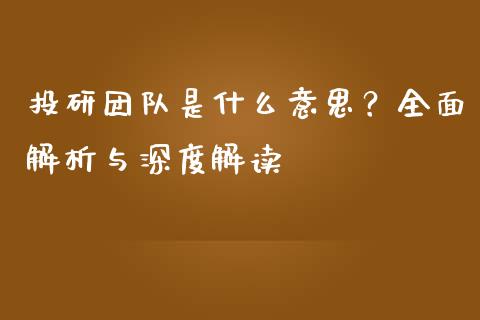 投研团队是什么意思？全面解析与深度解读_https://cj002.lansai.wang_理财问答_第1张