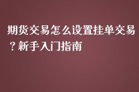 期货交易怎么设置挂单交易？新手入门指南_https://cj002.lansai.wang_保险问答_第1张