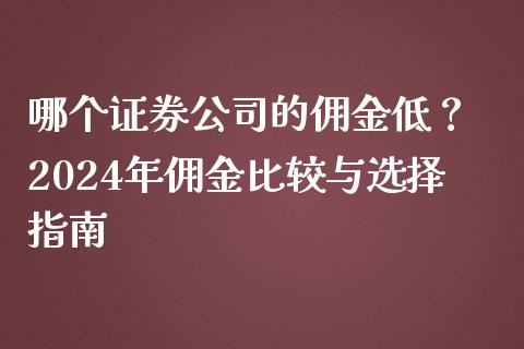 哪个证券公司的佣金低？ 2024年佣金比较与选择指南_https://cj002.lansai.wang_理财问答_第1张