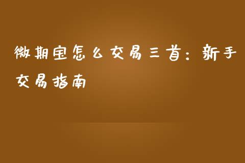 微期宝怎么交易三首：新手交易指南_https://cj002.lansai.wang_理财问答_第1张