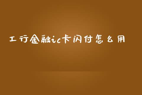 工行金融ic卡闪付怎么用_https://cj002.lansai.wang_理财问答_第1张