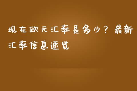 现在欧元汇率是多少？最新汇率信息速览_https://cj002.lansai.wang_财经百问_第1张