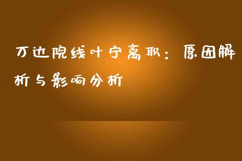 万达院线叶宁离职：原因解析与影响分析_https://cj002.lansai.wang_财经百问_第1张