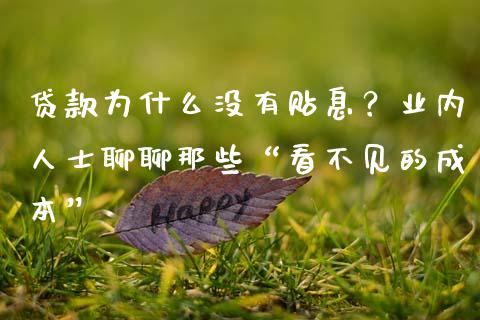 贷款为什么没有贴息？业内人士聊聊那些“看不见的成本”_https://cj002.lansai.wang_会计问答_第1张