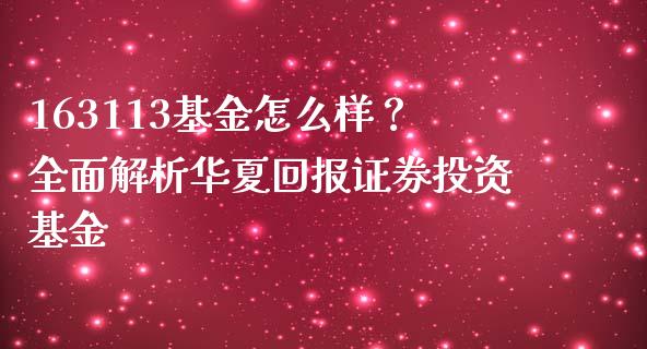 163113基金怎么样？全面解析华夏回报证券投资基金_https://cj002.lansai.wang_财经问答_第1张