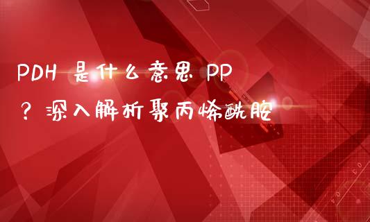 PDH 是什么意思 PP？深入解析聚丙烯酰胺_https://cj002.lansai.wang_保险问答_第1张