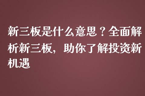 新三板是什么意思？全面解析新三板，助你了解投资新机遇_https://cj002.lansai.wang_期货问答_第1张