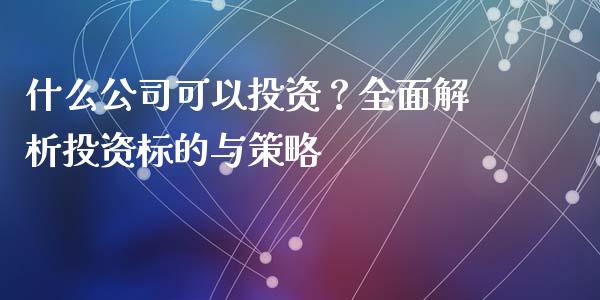 什么公司可以投资？全面解析投资标的与策略_https://cj002.lansai.wang_金融问答_第1张