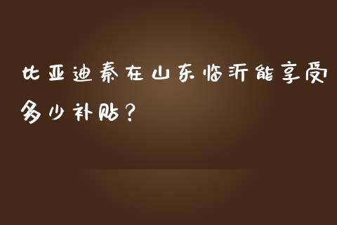 比亚迪秦在山东临沂能享受多少补贴？_https://cj002.lansai.wang_股市问答_第1张
