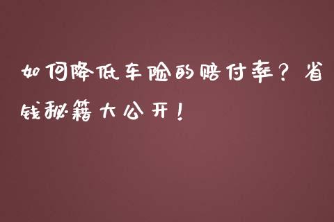 如何降低车险的赔付率？省钱秘籍大公开！_https://cj002.lansai.wang_财经问答_第1张