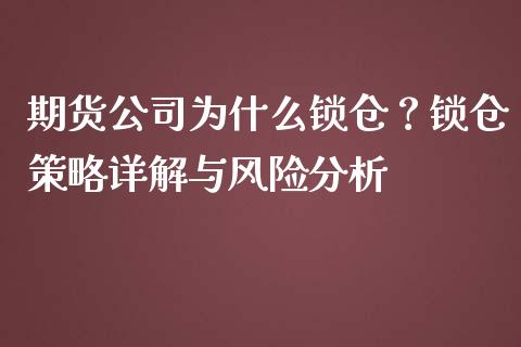 期货公司为什么锁仓？锁仓策略详解与风险分析_https://cj002.lansai.wang_财经问答_第1张