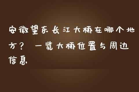 安徽望东长江大桥在哪个地方？ 一览大桥位置与周边信息_https://cj002.lansai.wang_期货问答_第1张