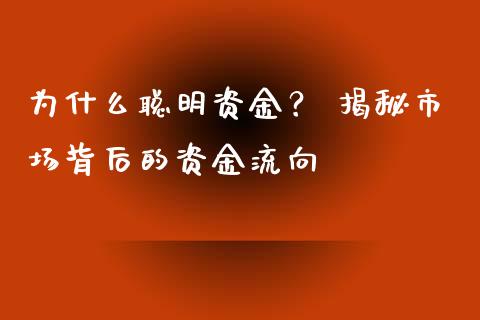 为什么聪明资金？ 揭秘市场背后的资金流向_https://cj002.lansai.wang_股市问答_第1张