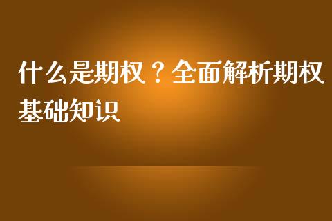 什么是期权？全面解析期权基础知识_https://cj002.lansai.wang_股市问答_第1张
