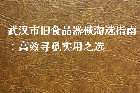武汉市旧食品器械淘选指南：高效寻觅实用之选_https://cj002.lansai.wang_会计问答_第1张