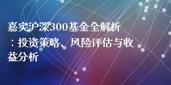 嘉实沪深300基金全解析：投资策略、风险评估与收益分析_https://cj002.lansai.wang_财经问答_第1张