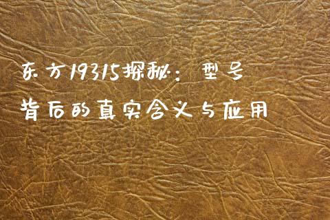 东方19315探秘：型号背后的真实含义与应用_https://cj002.lansai.wang_期货问答_第1张